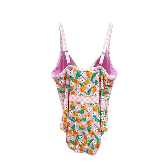 Draper James x Lands End One Piece Swimsuit Tummy Control Orange Pink Sz 10 - Picture 5 of 5